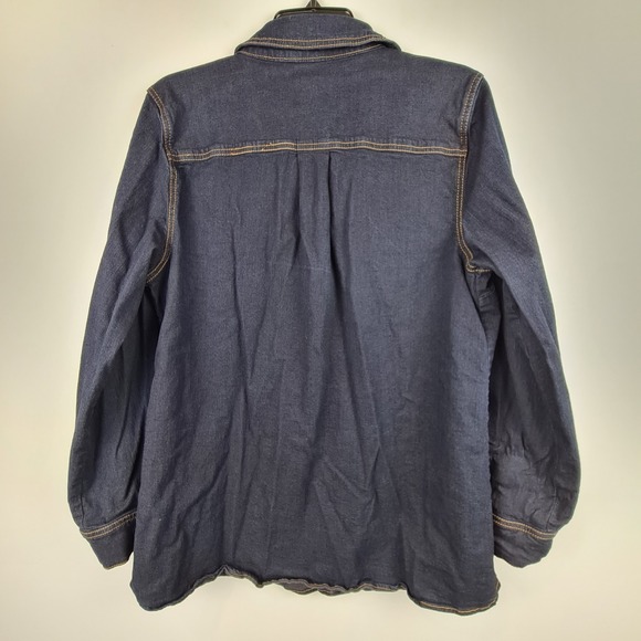 Denim & Co. Women's Denim Button Down Shirt Large Classic Western Rodeo Roll Tab - Picture 6 of 7
